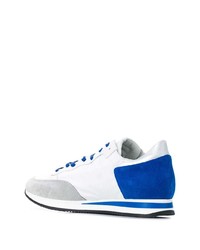 Мужские бело-синие кожаные низкие кеды от Philippe Model