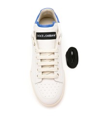 Мужские бело-синие кожаные низкие кеды от Dolce & Gabbana
