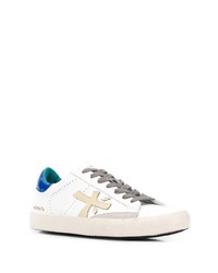 Мужские бело-синие кожаные низкие кеды от Premiata