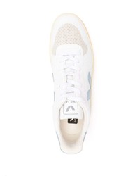 Мужские бело-синие кожаные низкие кеды от Veja