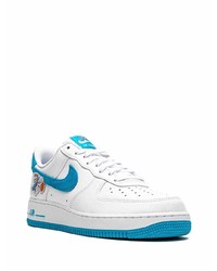 Мужские бело-синие кожаные низкие кеды от Nike