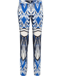 Бело-синие узкие брюки с принтом от Roberto Cavalli