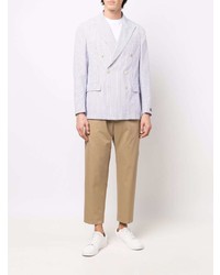 Мужской бело-синий двубортный пиджак в вертикальную полоску от Polo Ralph Lauren