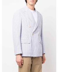 Мужской бело-синий двубортный пиджак в вертикальную полоску от Polo Ralph Lauren