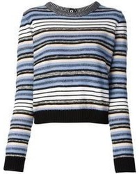 Бело-синий короткий свитер в горизонтальную полоску от Proenza Schouler