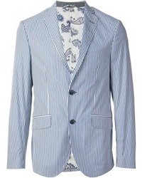 Мужской бело-синий пиджак в вертикальную полоску от Etro