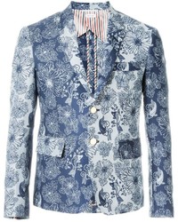 Мужской бело-синий пиджак с цветочным принтом от Thom Browne