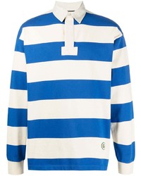 Мужской бело-синий свитер с воротником поло в горизонтальную полоску от Gucci
