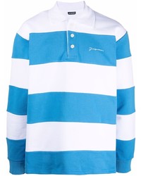 Мужской бело-синий свитер с воротником поло в горизонтальную полоску от Jacquemus