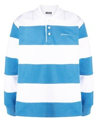 Мужской бело-синий свитер с воротником поло в горизонтальную полоску от Jacquemus