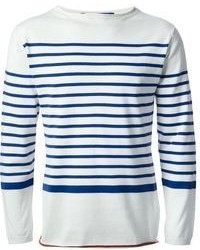 Мужской бело-синий свитер с круглым вырезом в горизонтальную полоску от Comme des Garcons