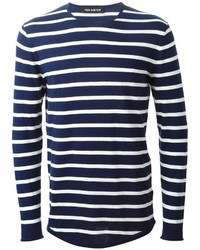 Мужской бело-синий свитер с круглым вырезом в горизонтальную полоску от Neil Barrett