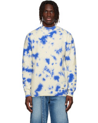 Бело-синий свитер с круглым вырезом с принтом тай-дай