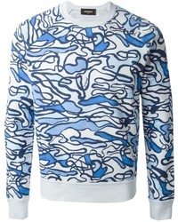 Мужской бело-синий свитер с круглым вырезом с принтом от DSQUARED2