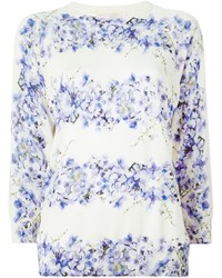Женский бело-синий свитер с круглым вырезом с цветочным принтом от Giambattista Valli