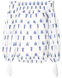 Бело-синяя блузка с длинным рукавом с принтом от Caroline Constas