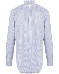 Мужская бело-синяя классическая рубашка в вертикальную полоску от Barba