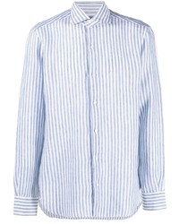 Мужская бело-синяя классическая рубашка в вертикальную полоску от Barba