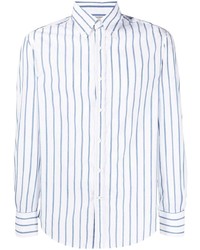 Мужская бело-синяя классическая рубашка в вертикальную полоску от Brunello Cucinelli
