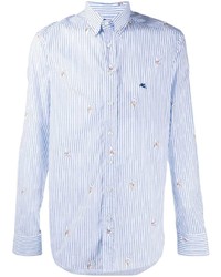 Мужская бело-синяя классическая рубашка в вертикальную полоску от Etro