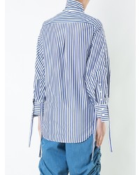 Женская бело-синяя классическая рубашка в вертикальную полоску от Strateas Carlucci