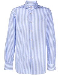 Мужская бело-синяя классическая рубашка в вертикальную полоску от Kiton