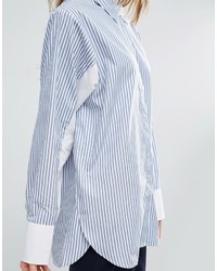 Женская бело-синяя классическая рубашка в вертикальную полоску от Asos