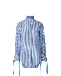 Женская бело-синяя классическая рубашка в вертикальную полоску от Strateas Carlucci