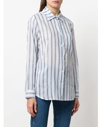 Женская бело-синяя классическая рубашка в вертикальную полоску от Shirtaporter
