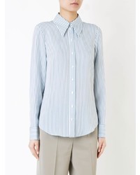 Женская бело-синяя классическая рубашка в вертикальную полоску от Michael Kors Collection