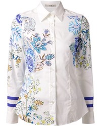 Женская бело-синяя классическая рубашка с цветочным принтом от Etro