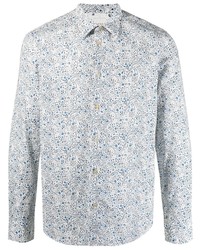 Мужская бело-синяя классическая рубашка с цветочным принтом от Paul Smith