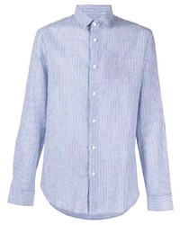 Мужская бело-синяя льняная рубашка с длинным рукавом в вертикальную полоску от Armani Exchange