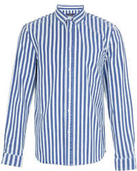 Бело-синяя рубашка с длинным рукавом в вертикальную полоску