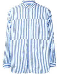 Мужская бело-синяя рубашка с длинным рукавом в вертикальную полоску от 08sircus