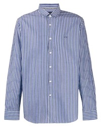 Мужская бело-синяя рубашка с длинным рукавом в вертикальную полоску от Armani Exchange