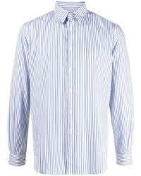 Мужская бело-синяя рубашка с длинным рукавом в вертикальную полоску от Aspesi