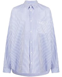 Мужская бело-синяя рубашка с длинным рукавом в вертикальную полоску от Balenciaga