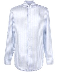 Мужская бело-синяя рубашка с длинным рукавом в вертикальную полоску от Barba