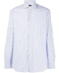 Мужская бело-синяя рубашка с длинным рукавом в вертикальную полоску от Barba