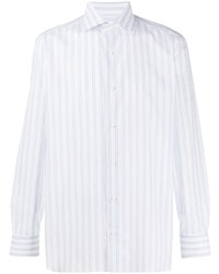 Мужская бело-синяя рубашка с длинным рукавом в вертикальную полоску от Borrelli