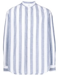 Мужская бело-синяя рубашка с длинным рукавом в вертикальную полоску от Brioni