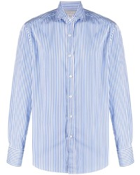 Мужская бело-синяя рубашка с длинным рукавом в вертикальную полоску от Brunello Cucinelli