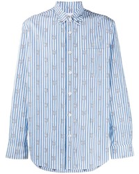Мужская бело-синяя рубашка с длинным рукавом в вертикальную полоску от Burberry