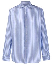 Мужская бело-синяя рубашка с длинным рукавом в вертикальную полоску от Canali
