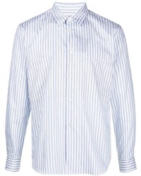 Мужская бело-синяя рубашка с длинным рукавом в вертикальную полоску от Comme des Garcons Homme Deux