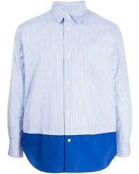 Мужская бело-синяя рубашка с длинным рукавом в вертикальную полоску от Comme des Garcons Homme