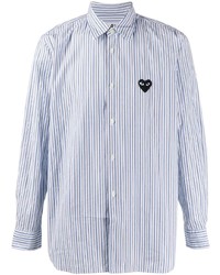 Мужская бело-синяя рубашка с длинным рукавом в вертикальную полоску от Comme Des Garcons Play