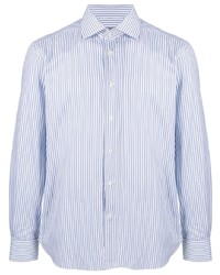 Мужская бело-синяя рубашка с длинным рукавом в вертикальную полоску от Corneliani