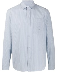 Мужская бело-синяя рубашка с длинным рукавом в вертикальную полоску от Craig Green